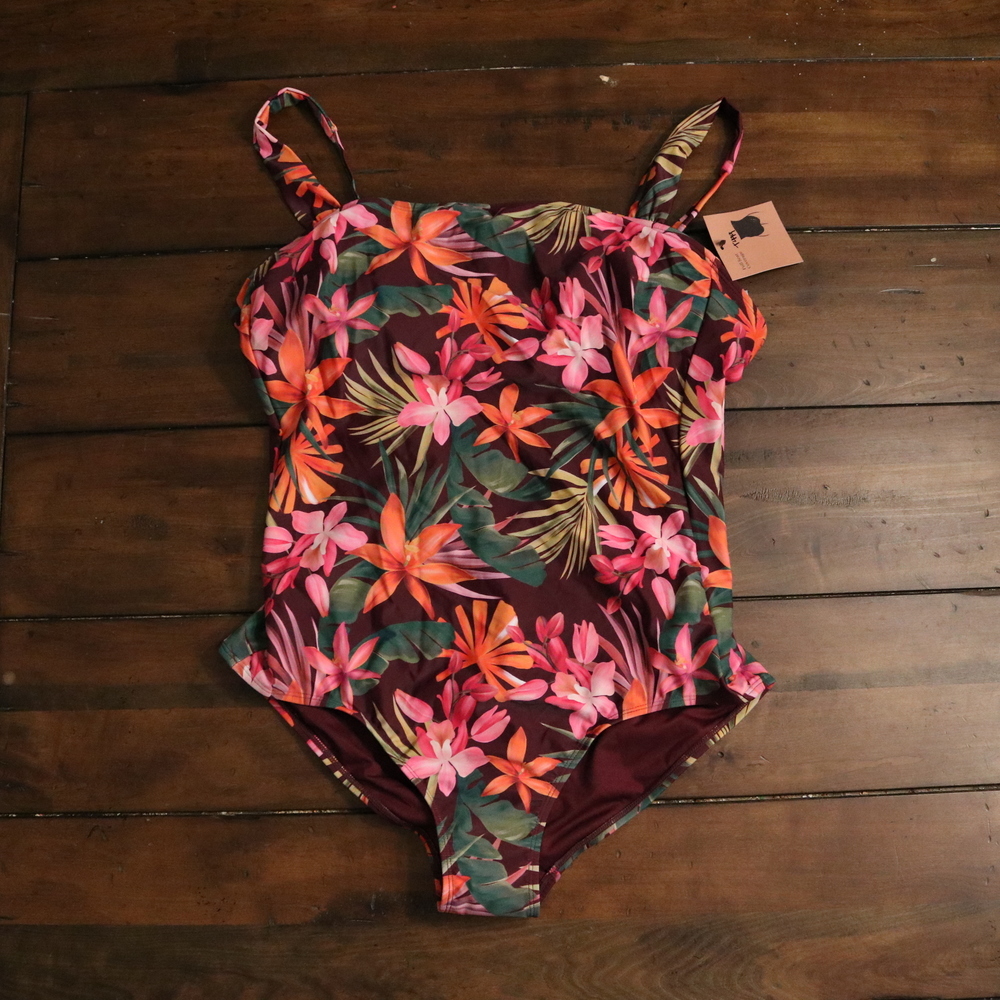 Shade & Shore New Women's Full Coverage Maroon Floral L One Piece Swimsuit